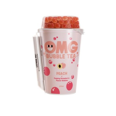 Arbatos gėrimas OMG Bubble tea su braškių burbulais, persikų skonio,  265 ml